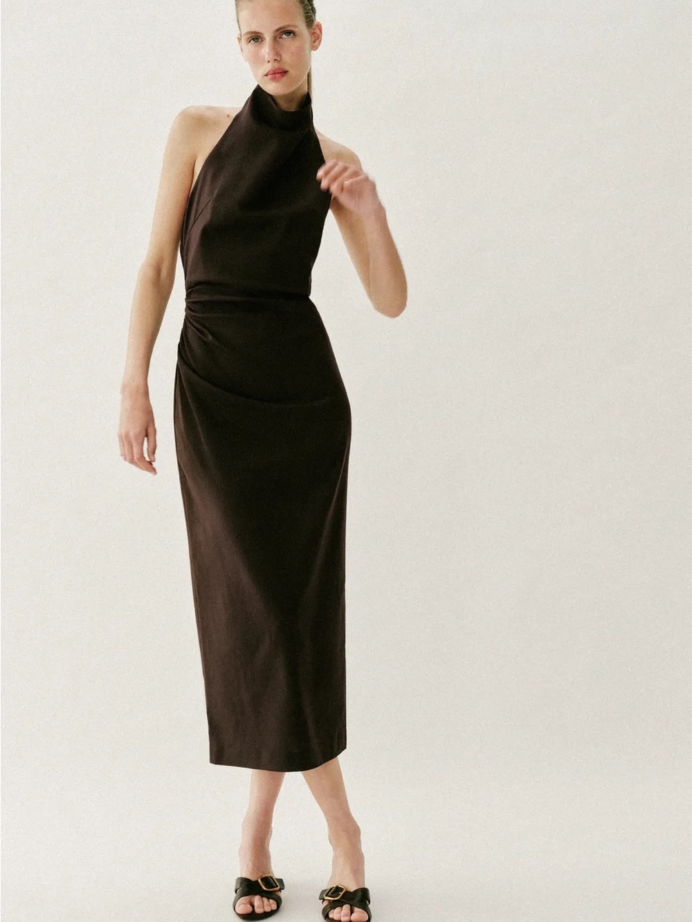 Zara’s Halter Midi Dress in Dark Brown